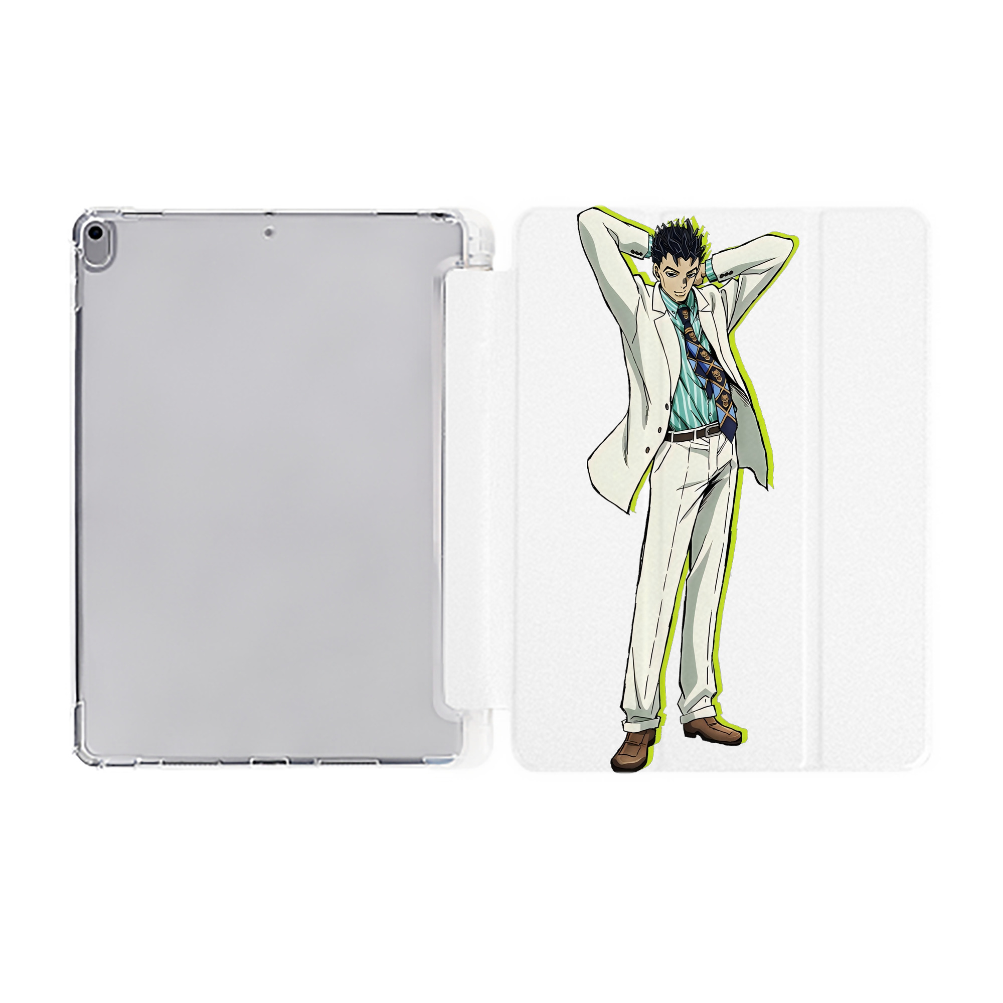 （画像用） ジョジョの奇妙な冒険 きら よしかげ JoJo's Bizarre Adventure Kira Yoshikage IPad ケース ペン収納付き 三つ折りスタンド PUレザー×シリコン 対応機種9.5/10.5/10.9インチ
